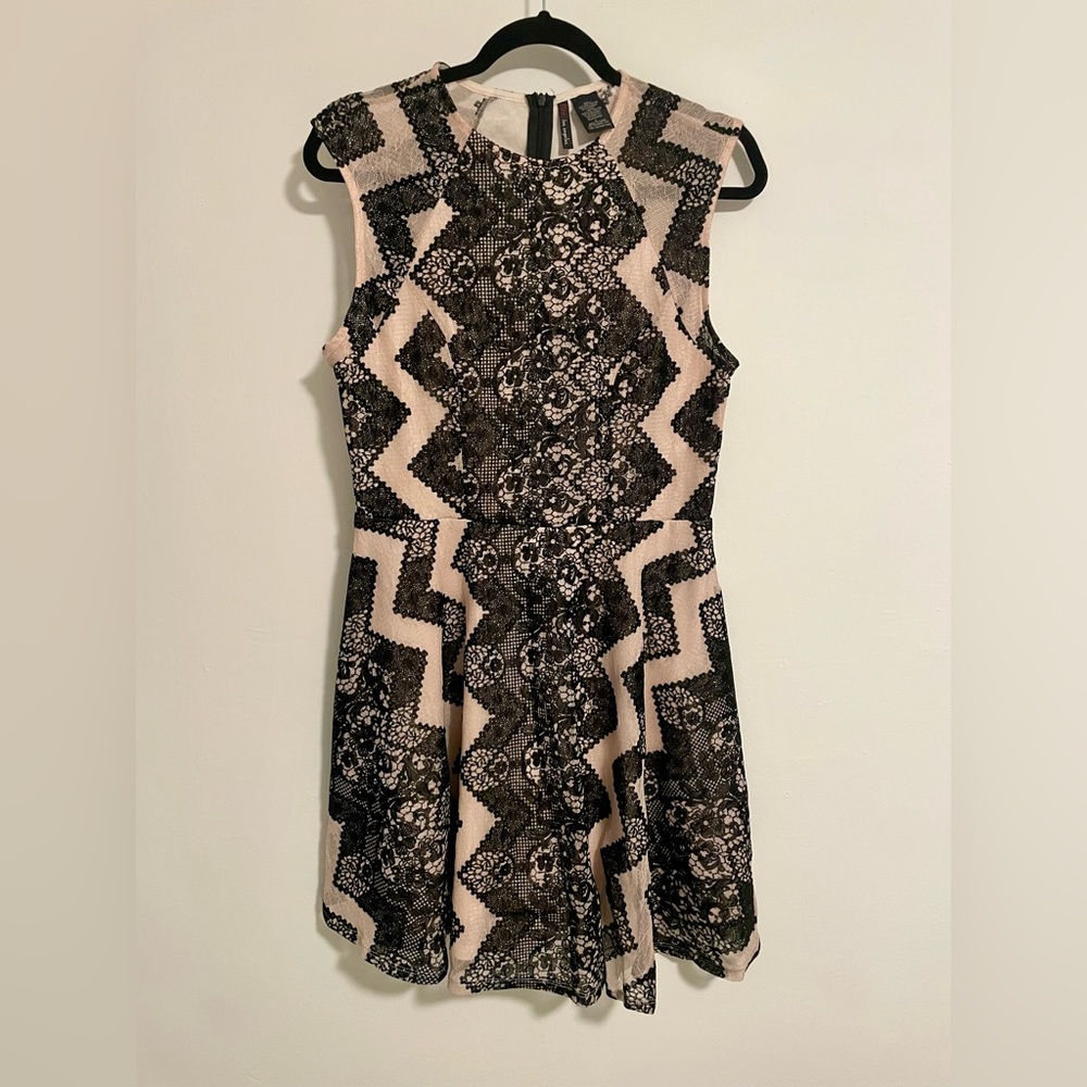Fire Los Angeles Black and Cream Patterned Mini Dress